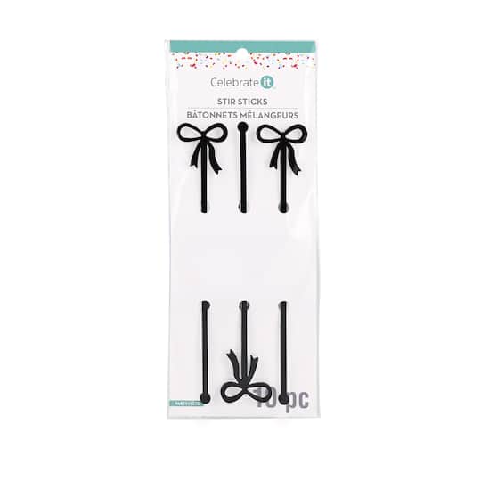12 Packs: 10 ct. (120 total) Black Bow Stir Sticks by Celebrate It™
